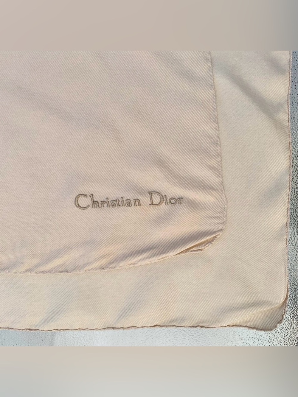 Christian Dior Cream Silk Scarf Wrap Hand-Rolled & Hand-Stitched Edges 44”x13.5”